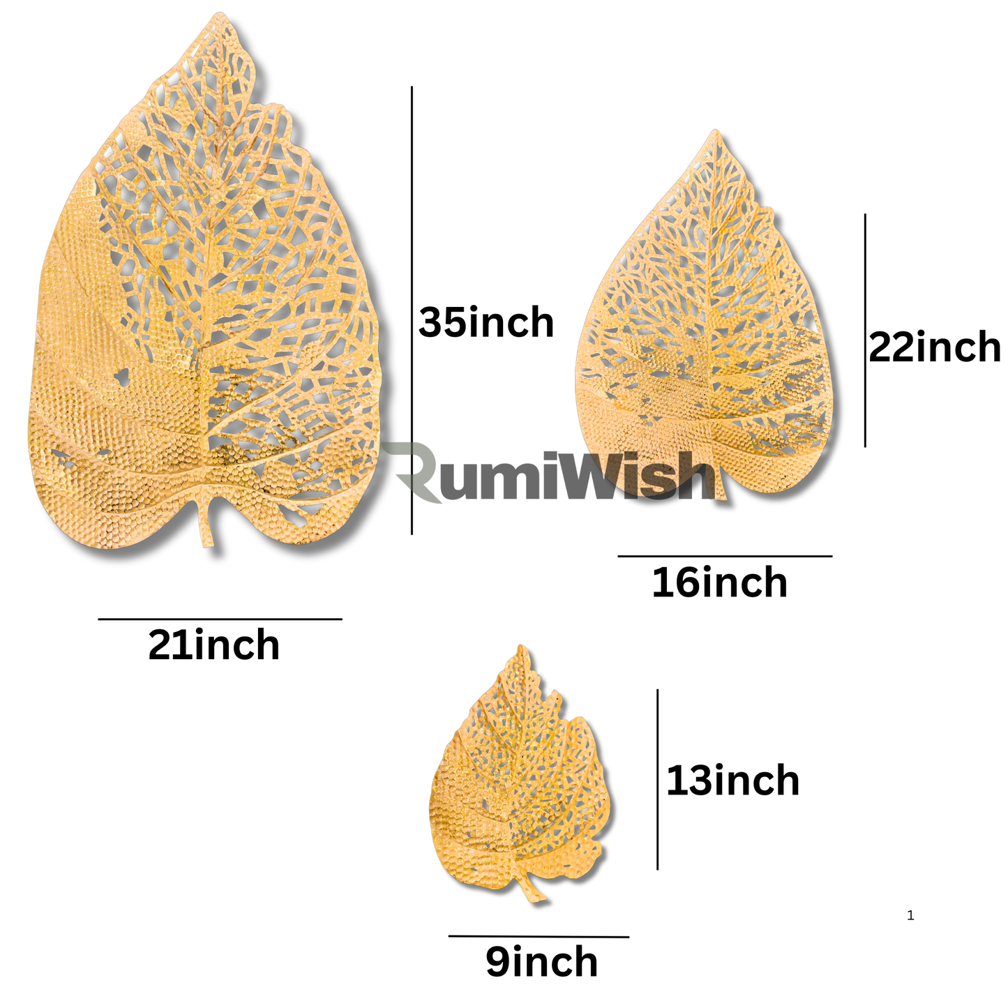 rumiwish  metal leaf (set of 3) golden finish wall art