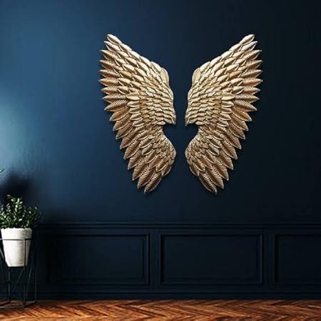 rumiwish  luxury metal angel wings set of 2 | for selfie wall hanging art | wall decor for restaurant | hotel | home | office | living room (copper antique, size: 32x28 inch)