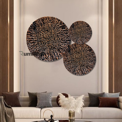 RumiWish  Luxury Metal Plates Set of 3 Handcrafted Wall Sculpture Wall Art For Home Decoration | Restaurant | Office | Hotel (Textured with Copper Antique Finish)