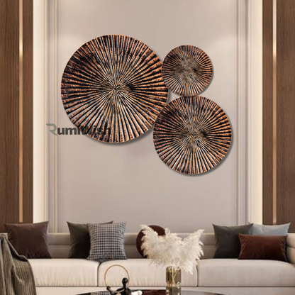 RumiWish  Luxury Metal Plates Set of 3 Handcrafted Wall Sculpture Wall Art For Home Decoration | Restaurant | Office | Hotel (Copper Antique Finish)