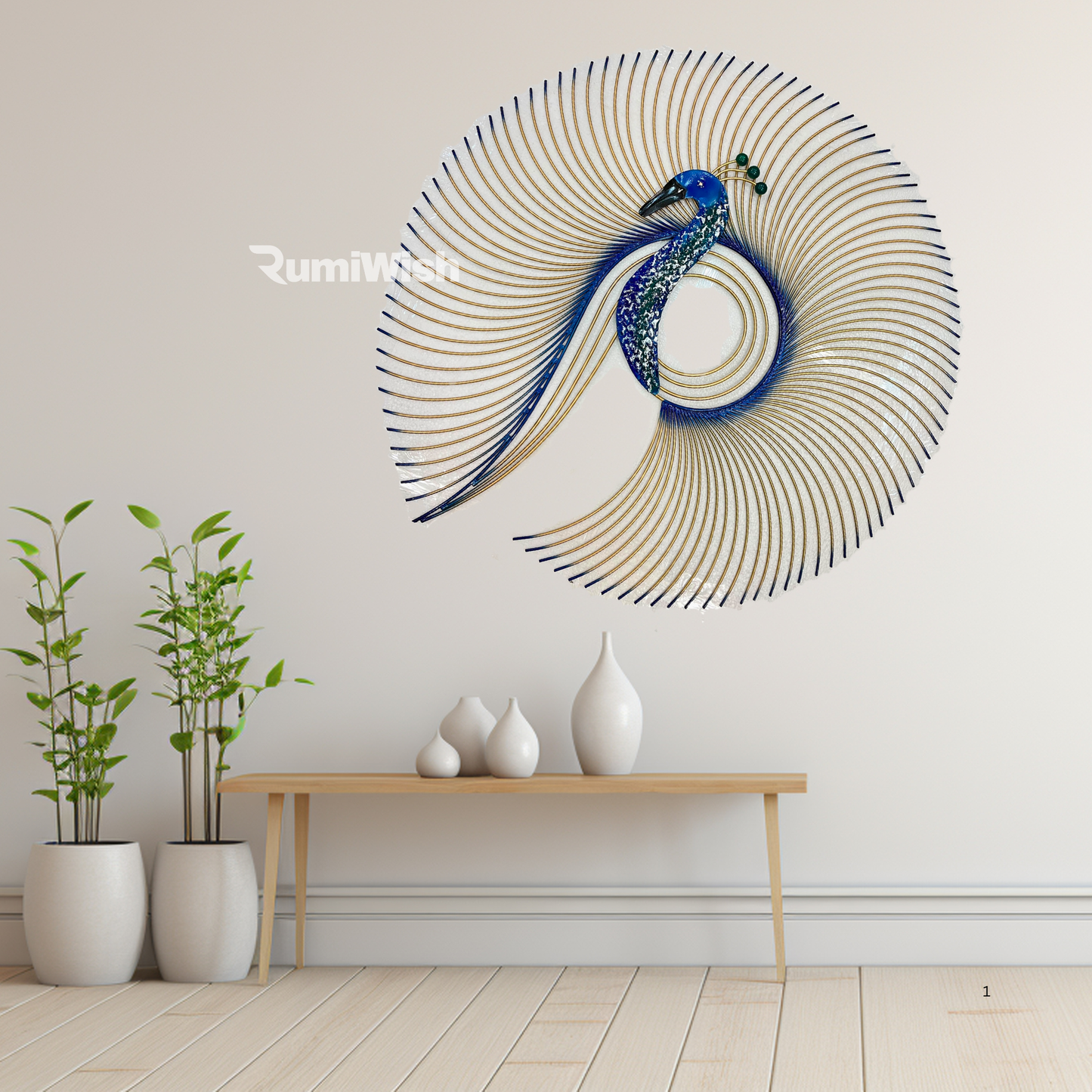 rumiwish  alluring metal peacock wall art decorations | perfect 3d wall sculpture for living room, bedroom, drawing room & office (blue, size:32x30inch)