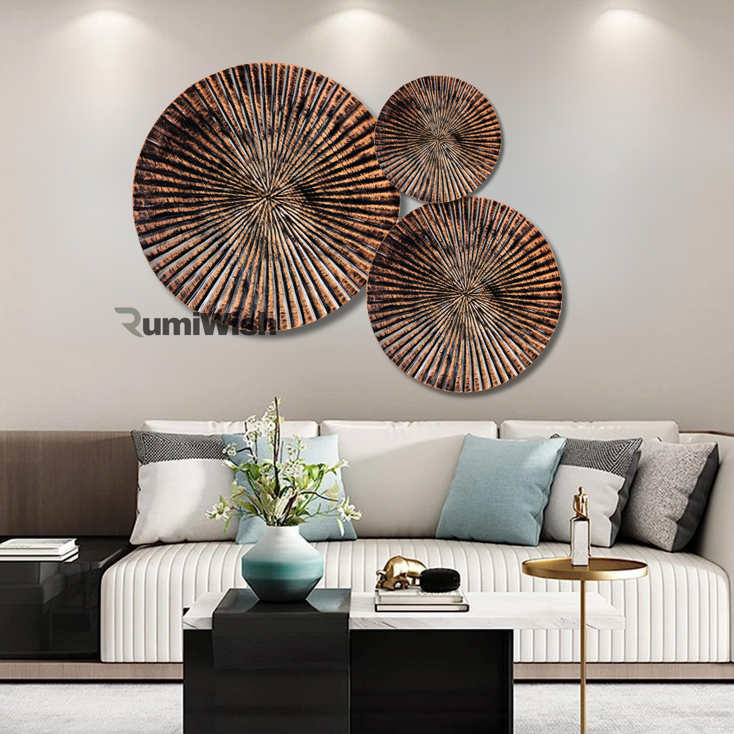 rumiwish  luxury metal plates set of 3 handcrafted wall sculpture wall art for home decoration | restaurant | office | hotel (copper antique finish)