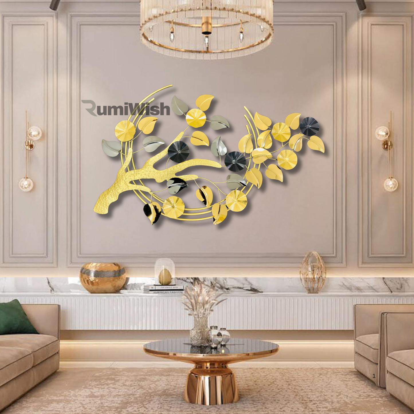 rumiwish  luxury pvd metal wall art decorations | steel & iron combination | 3d modern tree wallart for home decoration, living room, hotel, restaurant, office