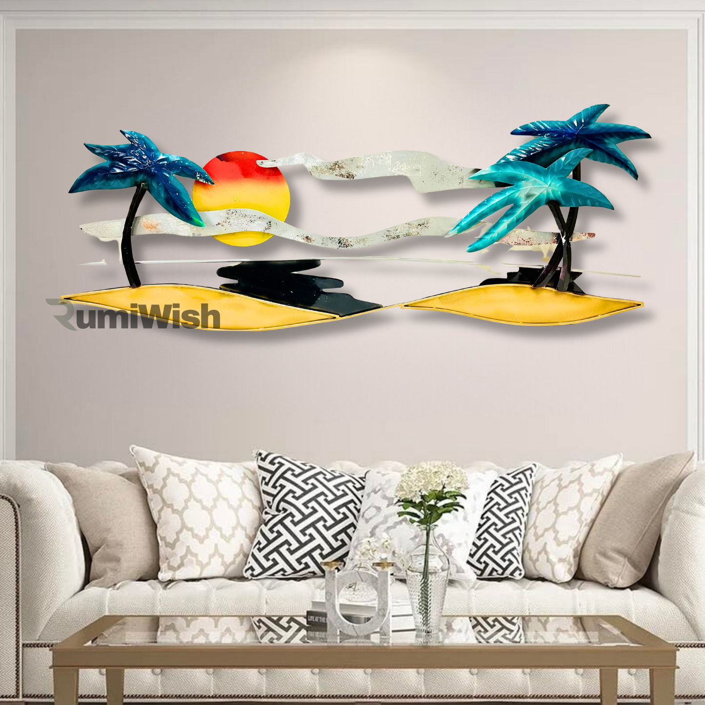 rumiwish  tropical beach metal wall art decorations | modern luxury metal wall art decor for living room, drawing room, restaurant, hotel & office.