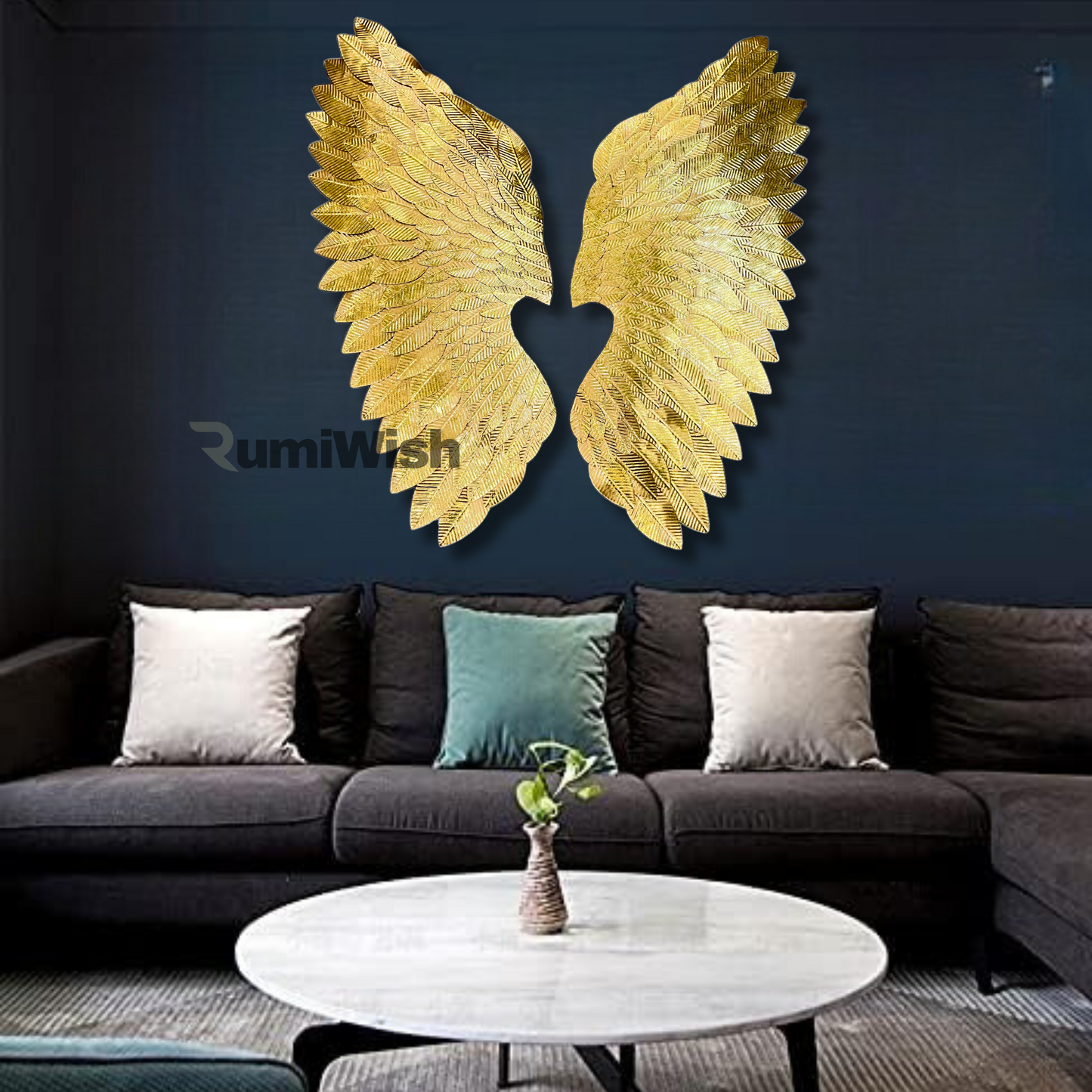 rumiwish  luxury metal angel wings set of 2 | for selfie wall hanging art | wall decor for restaurant | hotel | home | office | living room (gold, size:32x28 inch)