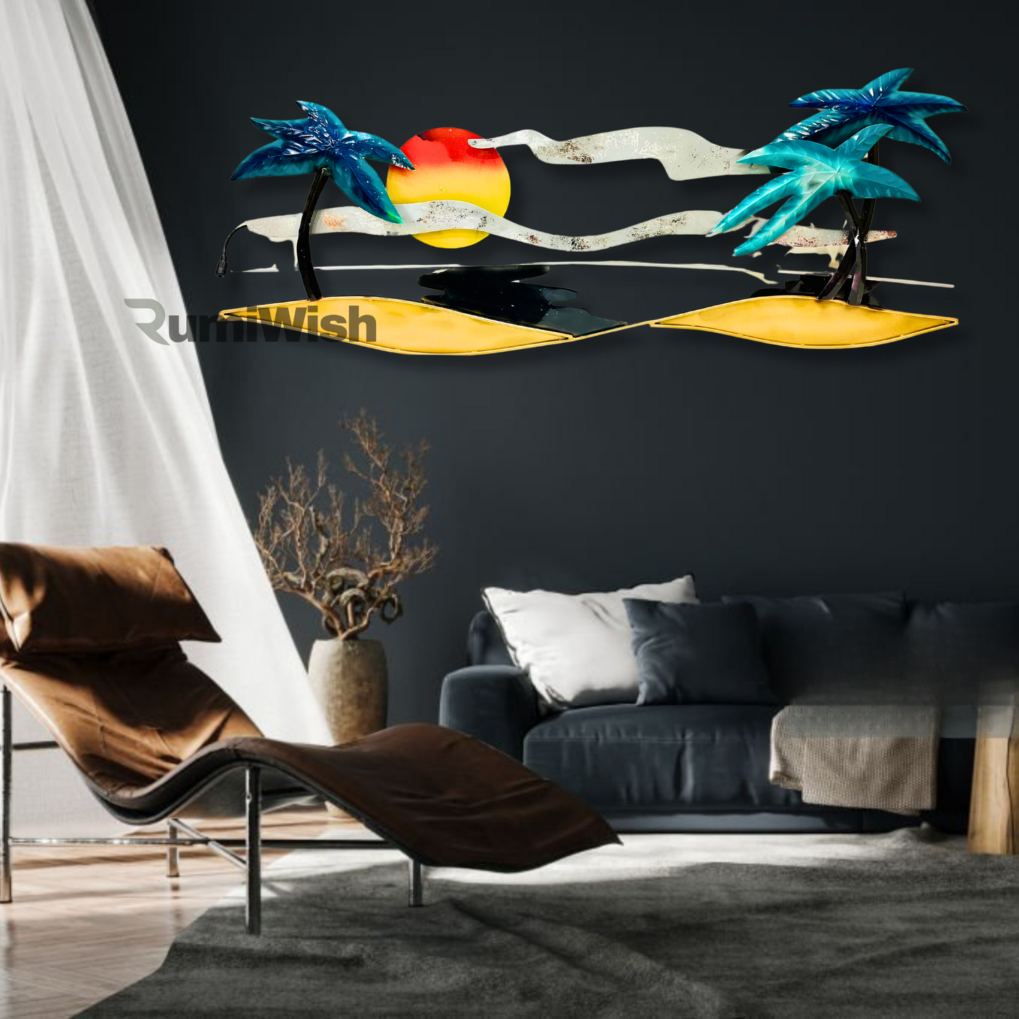 rumiwish  tropical beach metal wall art decorations | modern luxury metal wall art decor for living room, drawing room, restaurant, hotel & office.