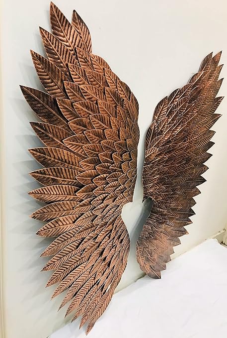 rumiwish  luxury metal angel wings set of 2 | for selfie wall hanging art | wall decor for restaurant | hotel | home | office | living room (copper antique, size: 32x28 inch)