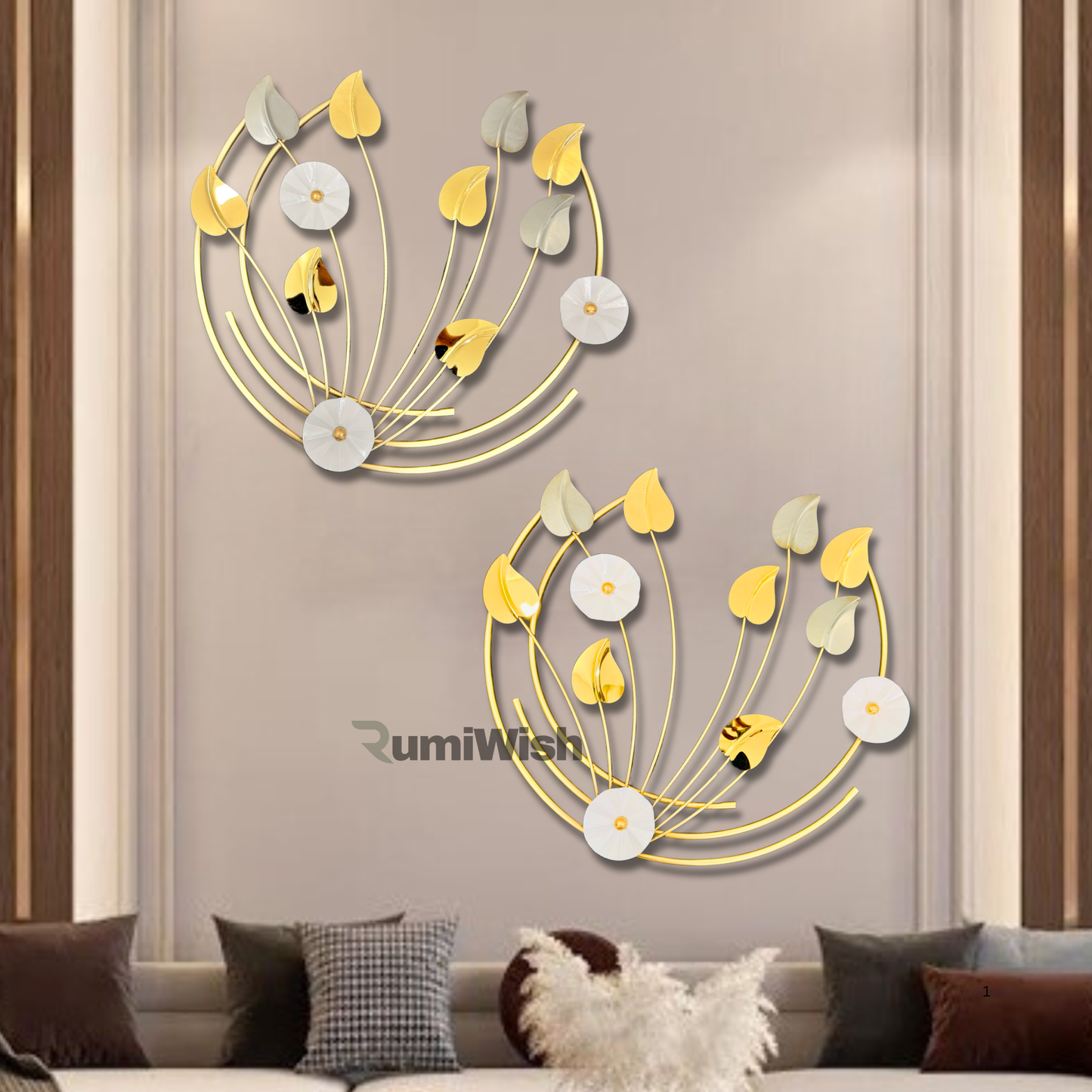 rumiwish  luxury pvd metal moon wall art decorations | steel & iron combination | 3d modern wallart for home decoration, living room, hotel, restaurant, office (black,white & gold)