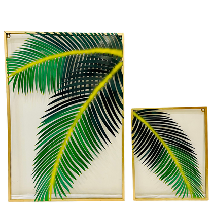 RumiWish  2 Pieces Metal Palm Leaf Wall Decor Home Art Set | Metal Wall Hanging Art Antique Style Wall Decor Restaurant | Hotel | Home | Bedroom | Living Room (Set of 2) (Green)