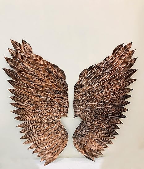 rumiwish  luxury metal angel wings set of 2 | for selfie wall hanging art | wall decor for restaurant | hotel | home | office | living room (copper antique, size: 32x28 inch)