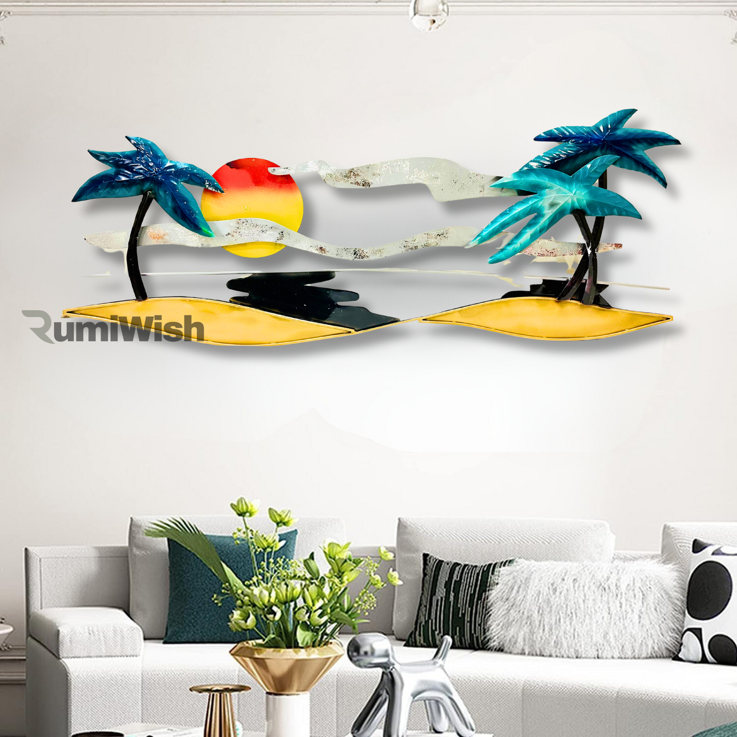 rumiwish  tropical beach metal wall art decorations | modern luxury metal wall art decor for living room, drawing room, restaurant, hotel & office.