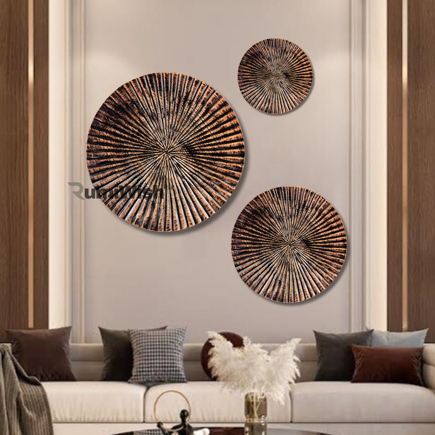 rumiwish  luxury metal plates set of 3 handcrafted wall sculpture wall art for home decoration | restaurant | office | hotel (copper antique finish)