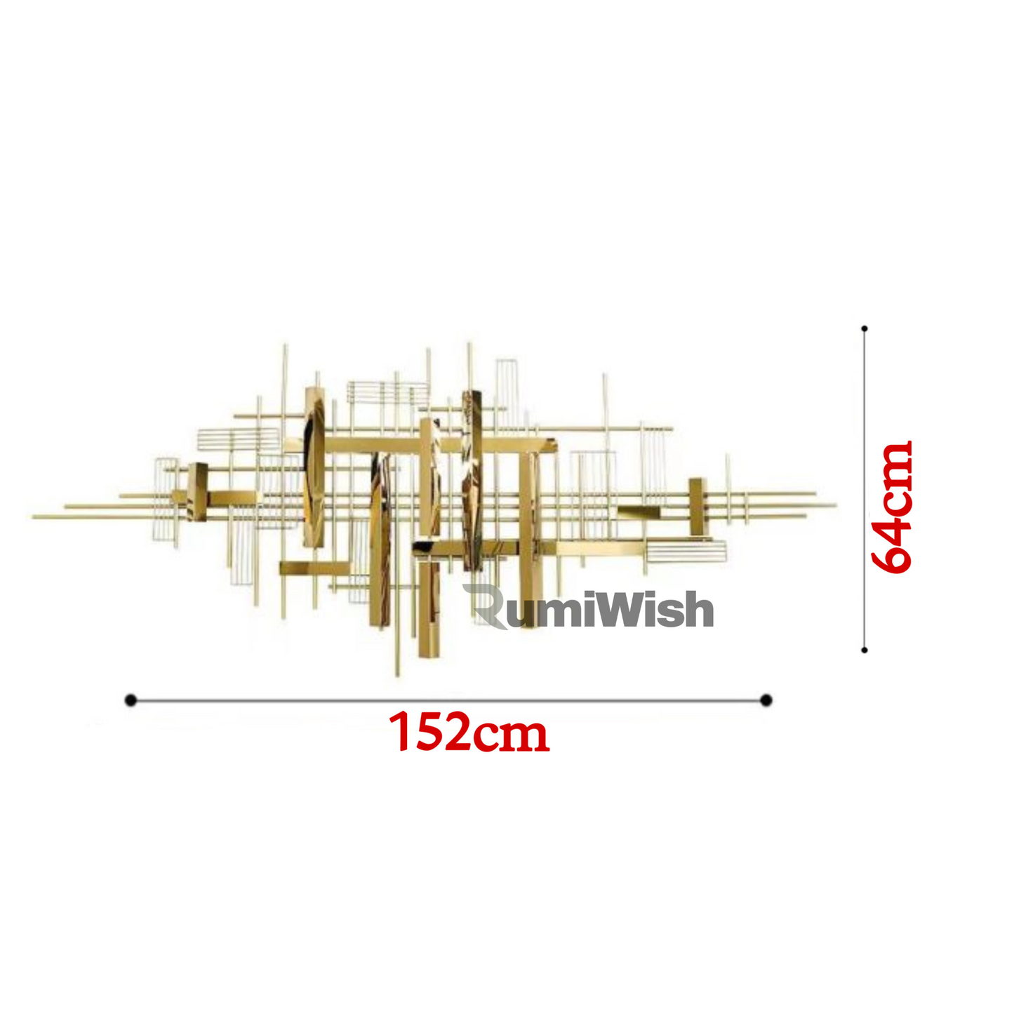 rumiwish  pvd metal wall art decorations | steel & iron combination | perfect 3d wall sculpture for living room, bedroom, drawing room & office (golden, 60x3x25inch)