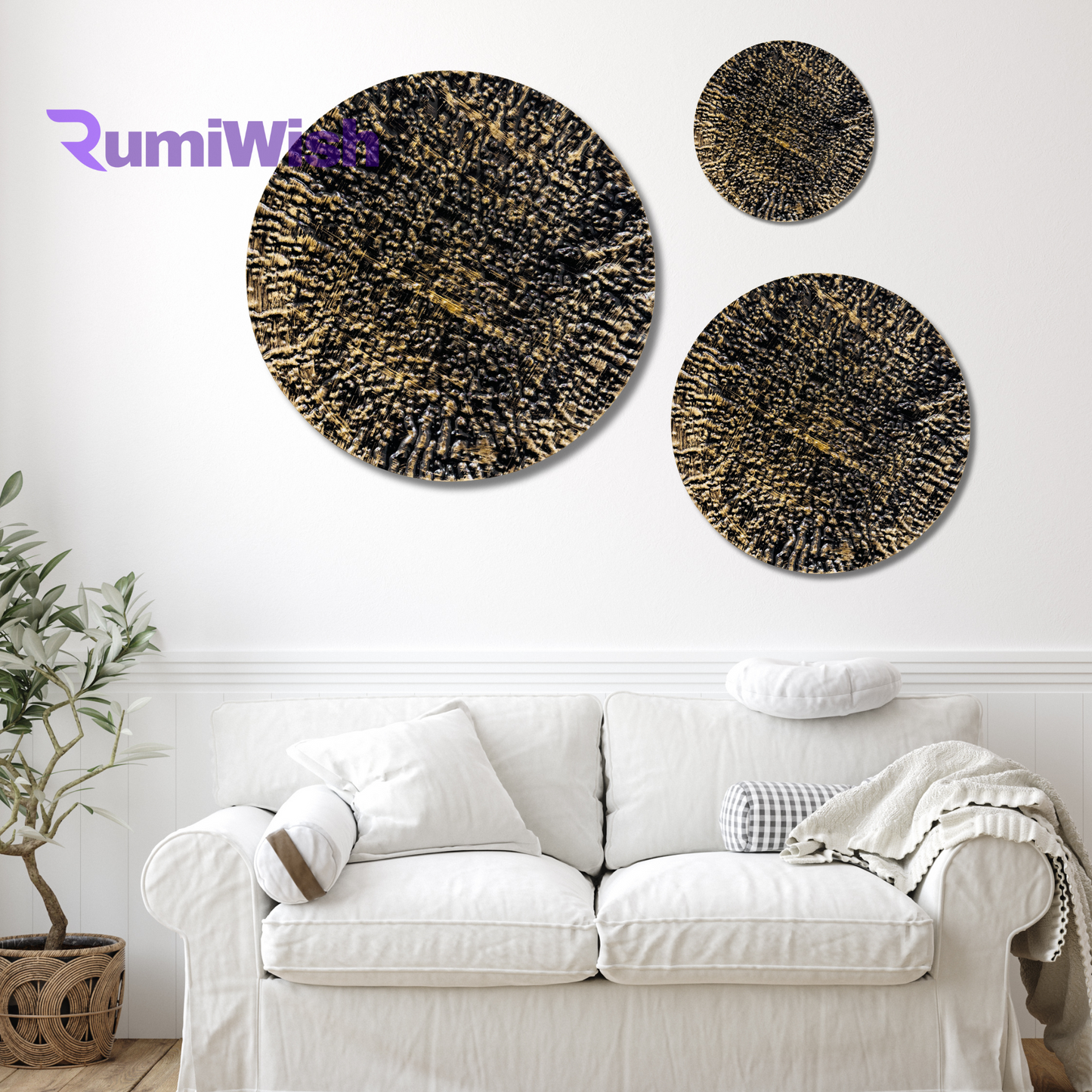 rumiwish  luxury metal plates set of 3 handcrafted wall sculpture wall art for home decoration | restaurant | office | hotel (brass antique finish)