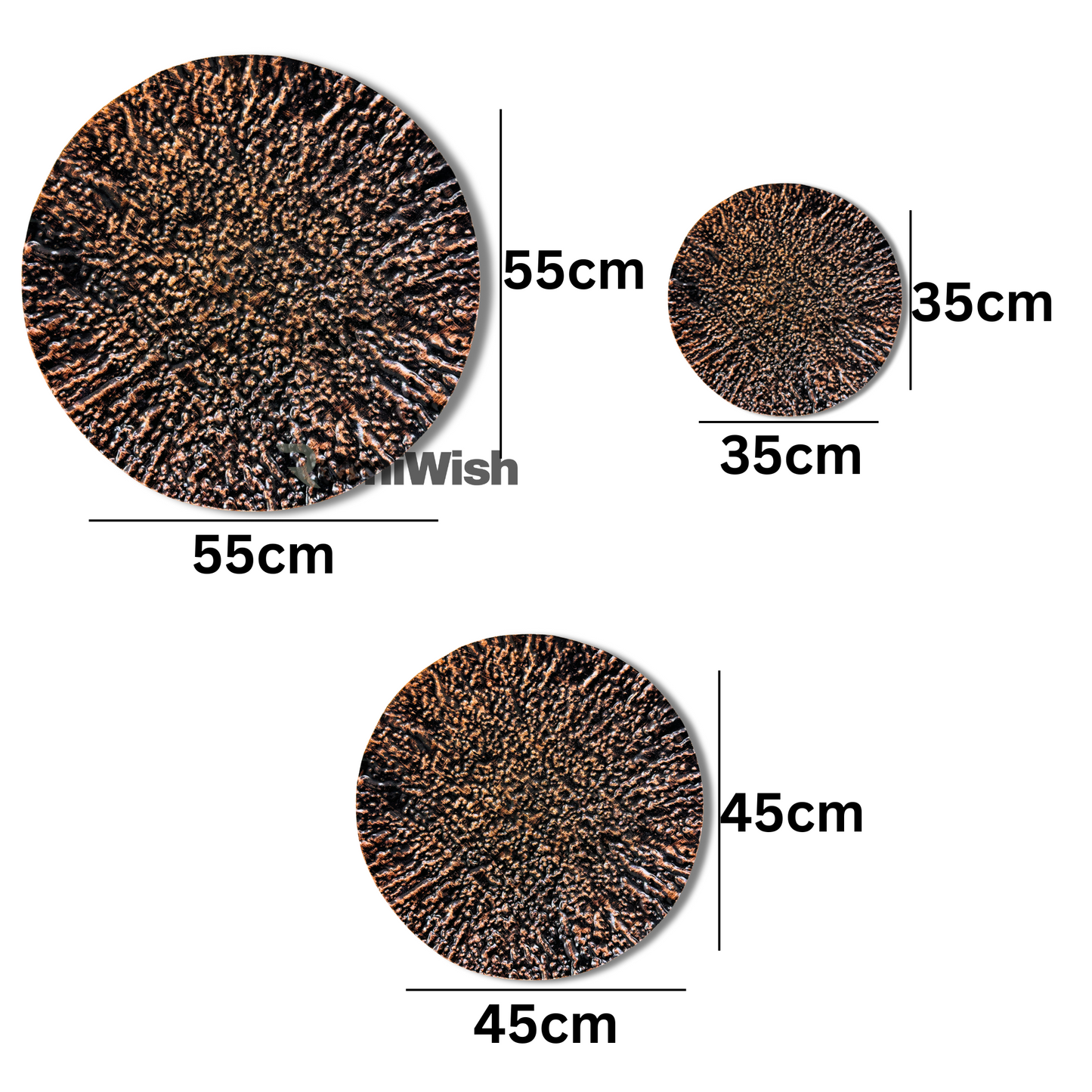 rumiwish  luxury metal plates set of 3 handcrafted wall sculpture wall art for home decoration | restaurant | office | hotel (textured with copper antique finish)