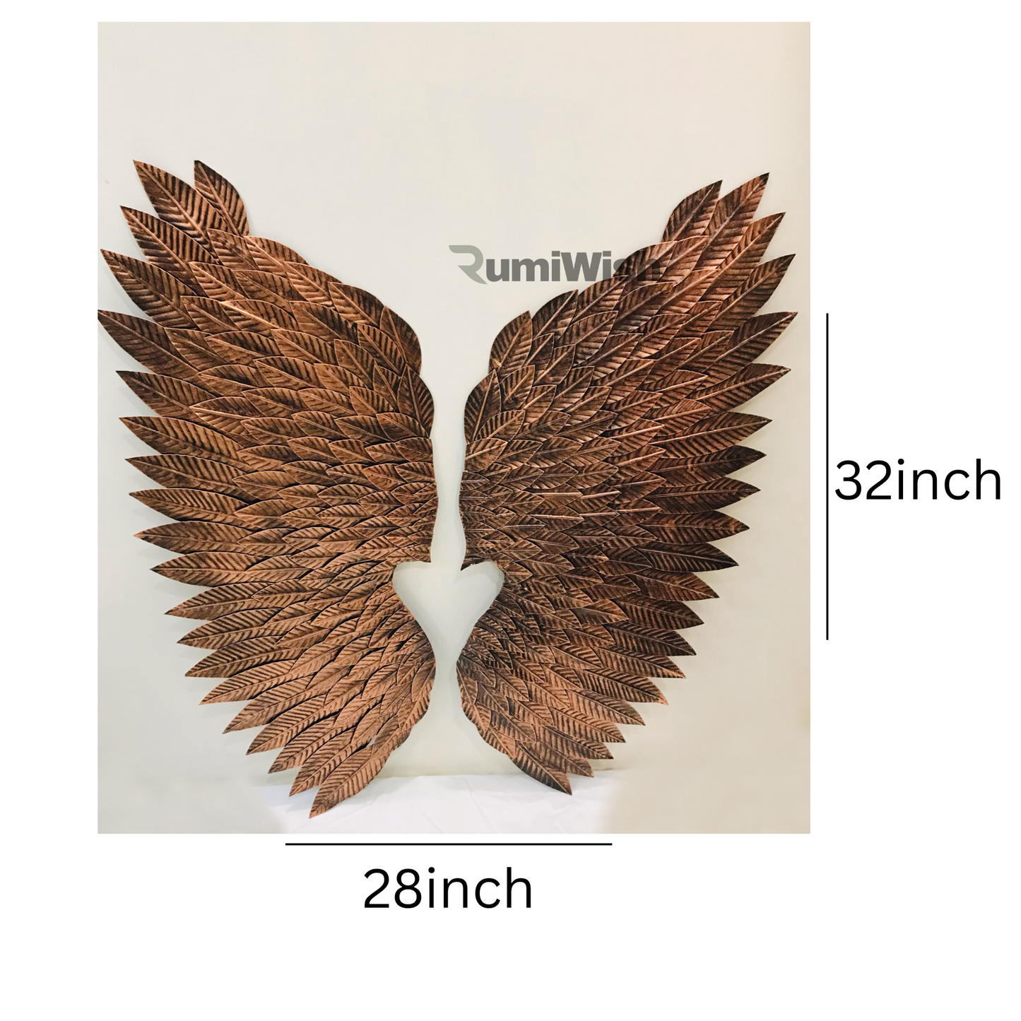 rumiwish  luxury metal angel wings set of 2 | for selfie wall hanging art | wall decor for restaurant | hotel | home | office | living room (copper antique, size: 32x28 inch)