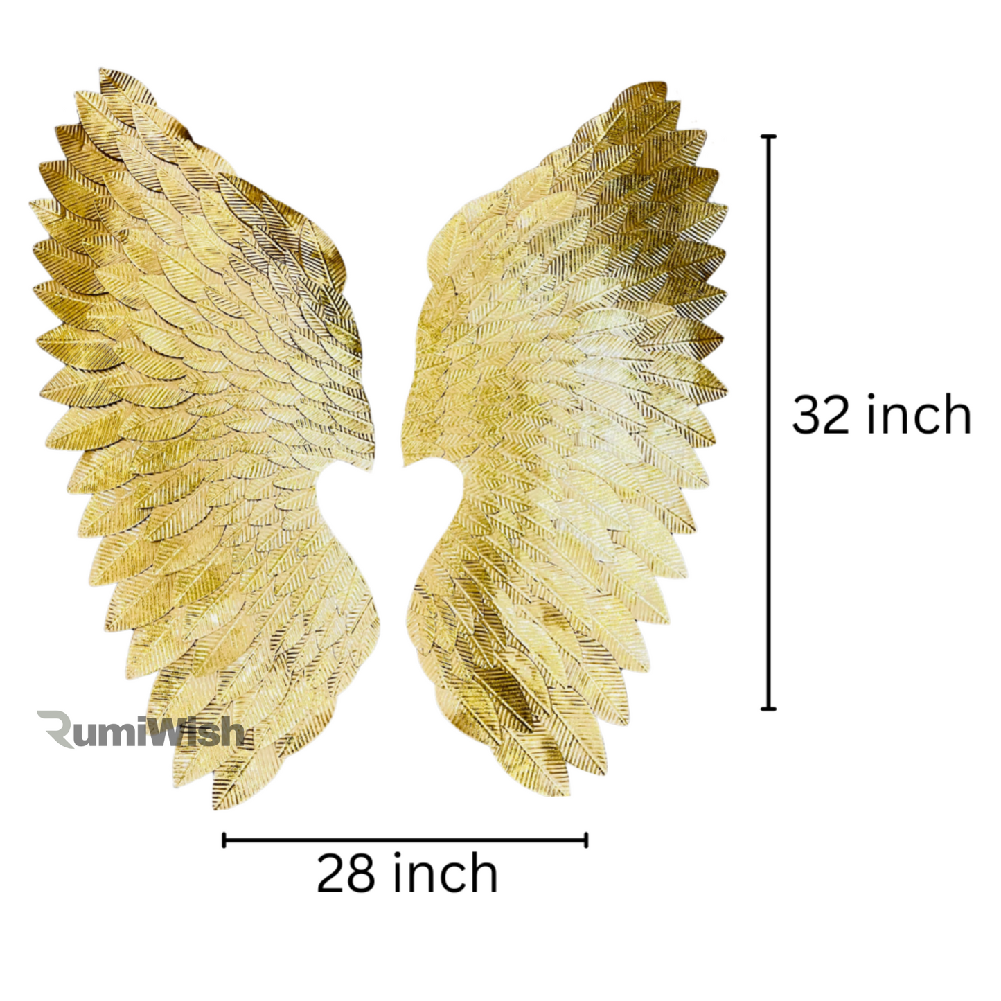 rumiwish  luxury metal angel wings set of 2 | for selfie wall hanging art | wall decor for restaurant | hotel | home | office | living room (gold, size:32x28 inch)