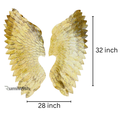 RumiWish  Luxury Metal Angel Wings Set of 2 | For Selfie Wall Hanging Art | Wall Decor For Restaurant | Hotel | Home | Office | Living Room (Gold, Size:32x28 inch)