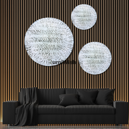 RumiWish  Luxury Metal Plates Set of 3 Handcrafted Wall Sculpture Wall Art For Home Decoration | Restaurant | Office | Hotel (White Antique Finish)