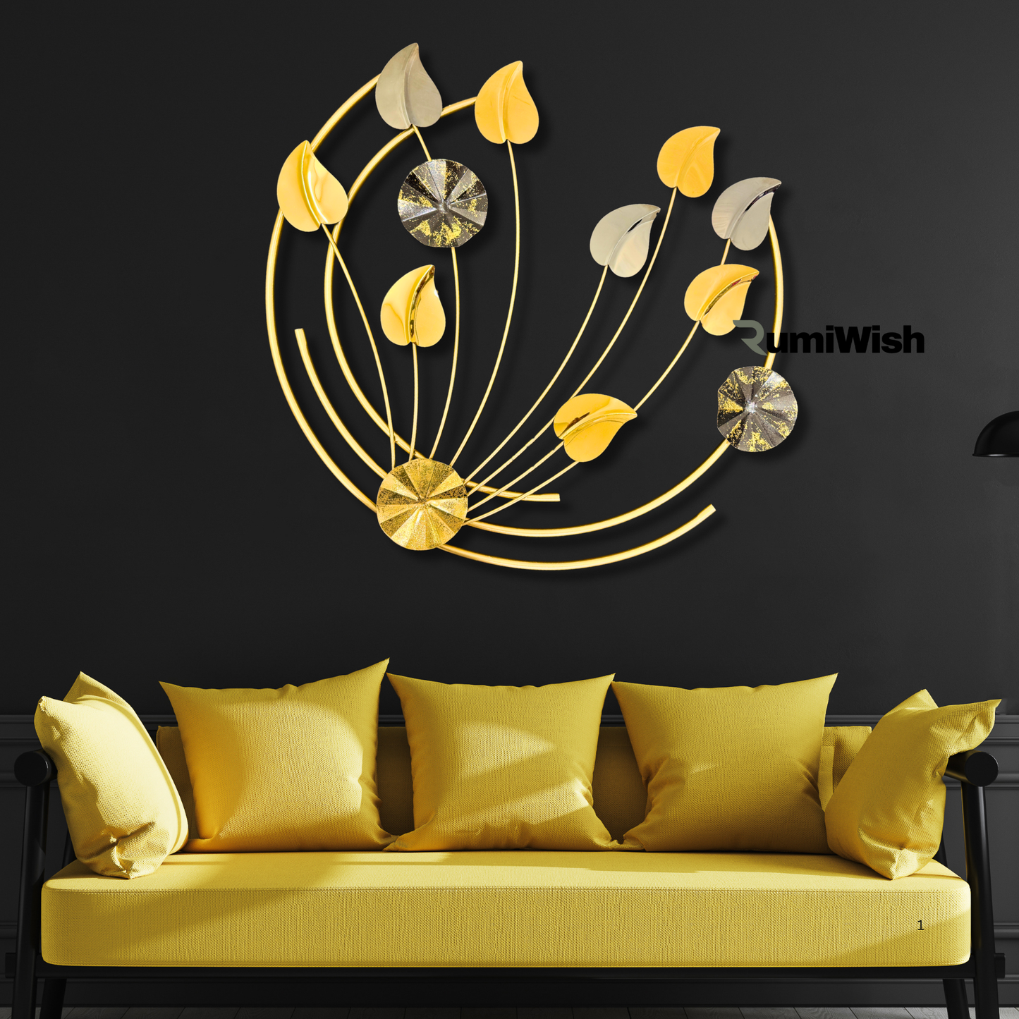 rumiwish luxurious golden floral wall art for modern interiors