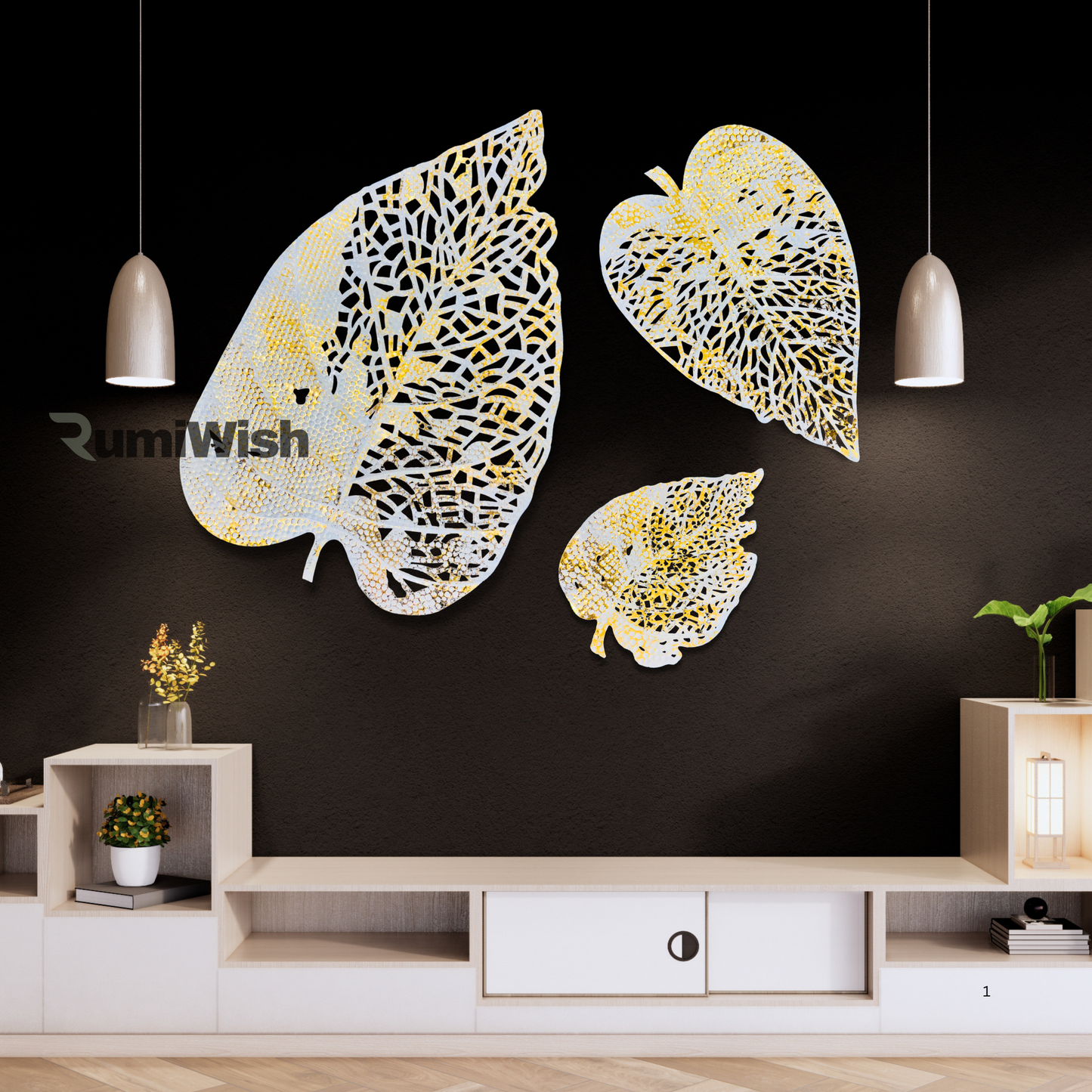 rumiwish elegant golden leaf wall art decor – perfect for sophisticated interiors