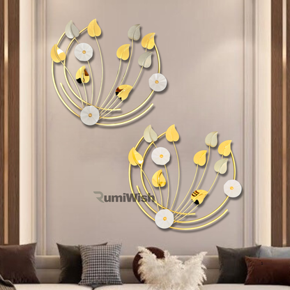 RumiWish Elegant Golden and White Floral Wall Art for Luxurious Spaces