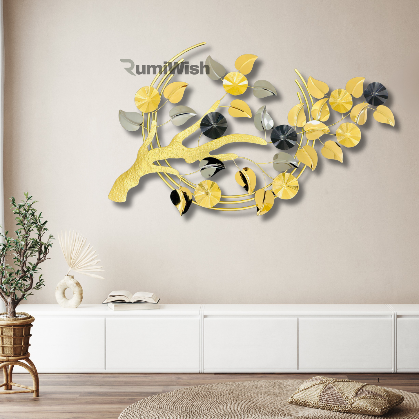 rumiwish luxurious golden branch wall art with metallic leaves