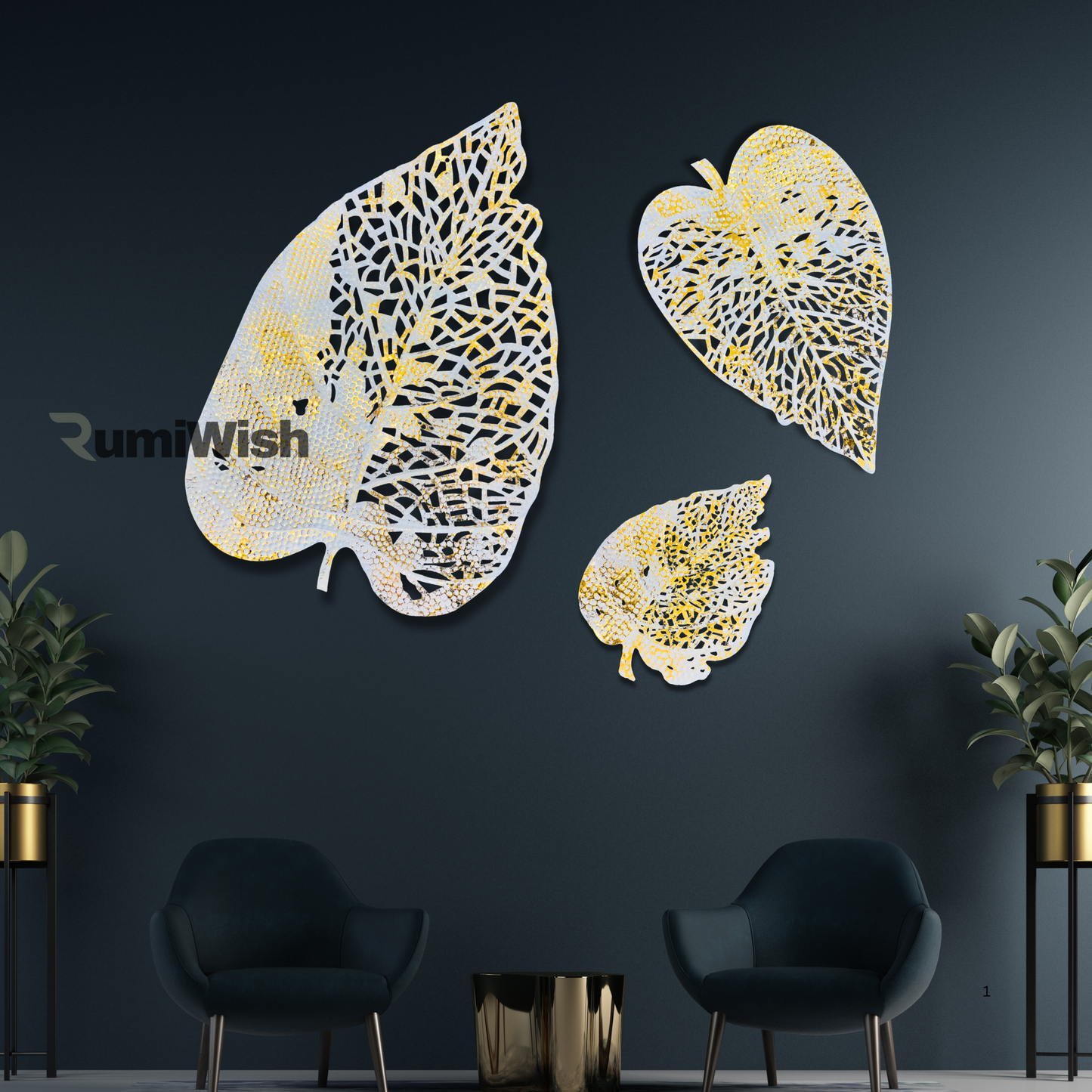 rumiwish elegant golden leaf wall art decor – perfect for sophisticated interiors