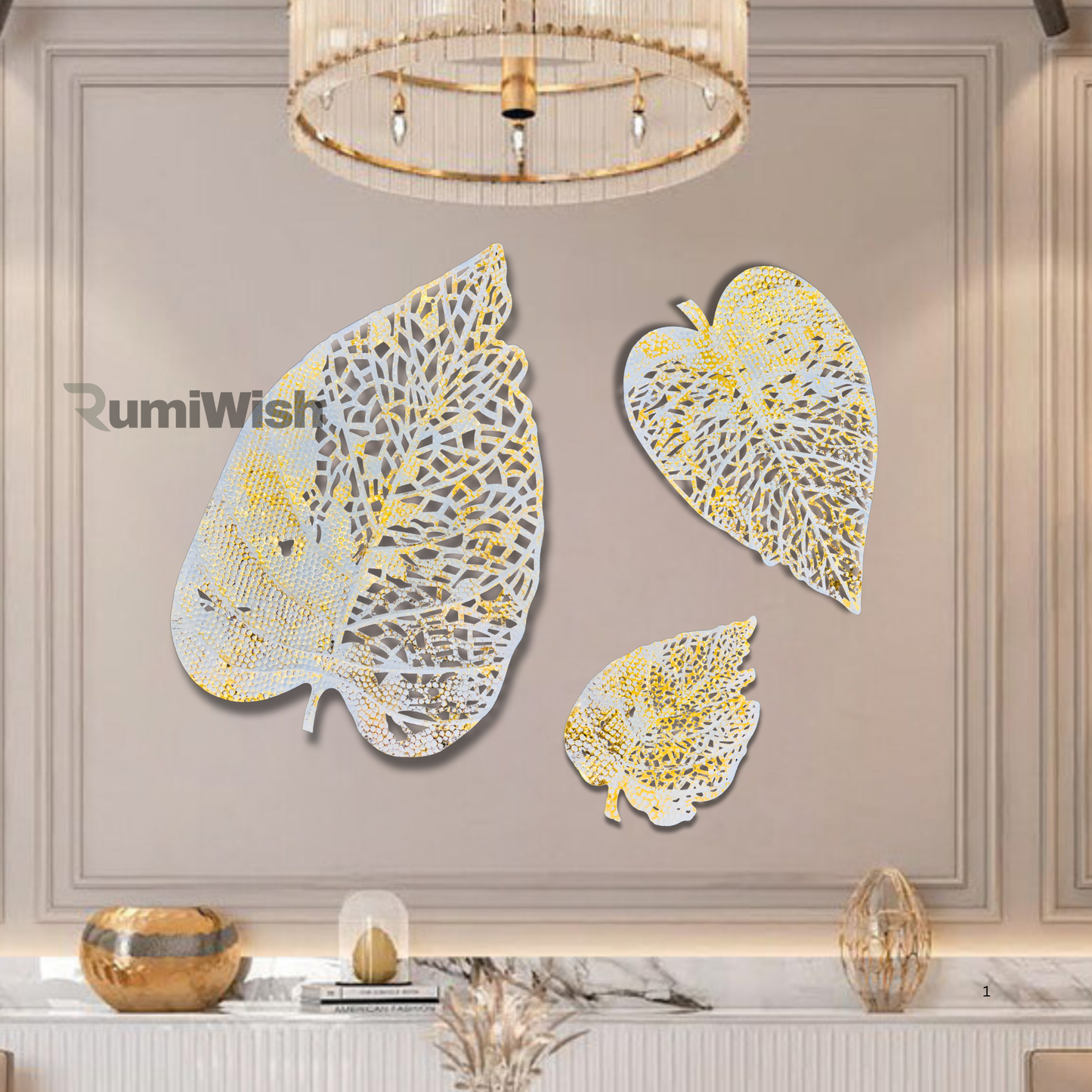 rumiwish elegant golden leaf wall art decor – perfect for sophisticated interiors