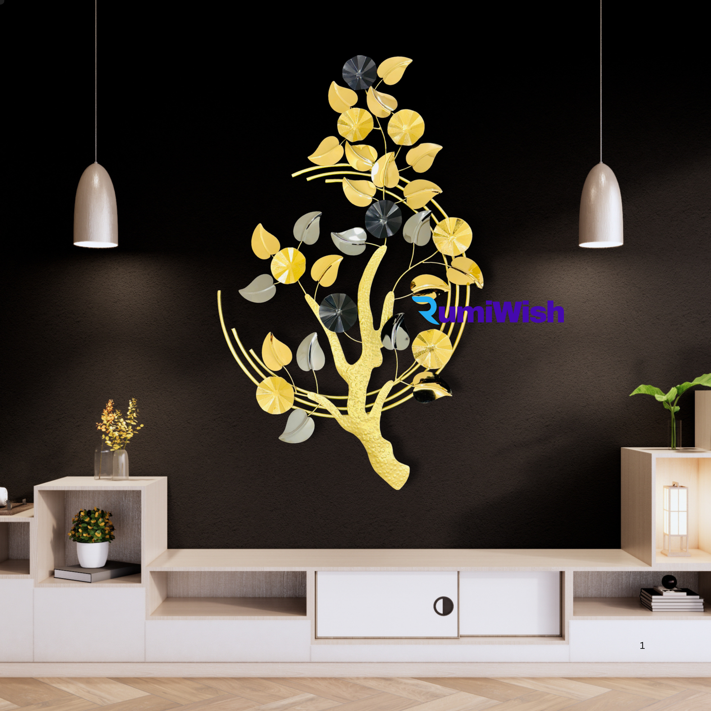 rumiwish luxurious golden branch wall art with metallic leaves