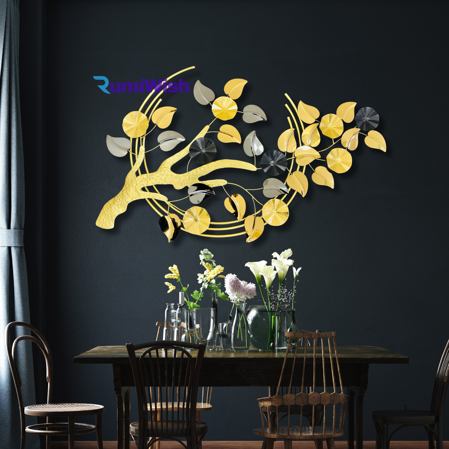 rumiwish luxurious golden branch wall art with metallic leaves