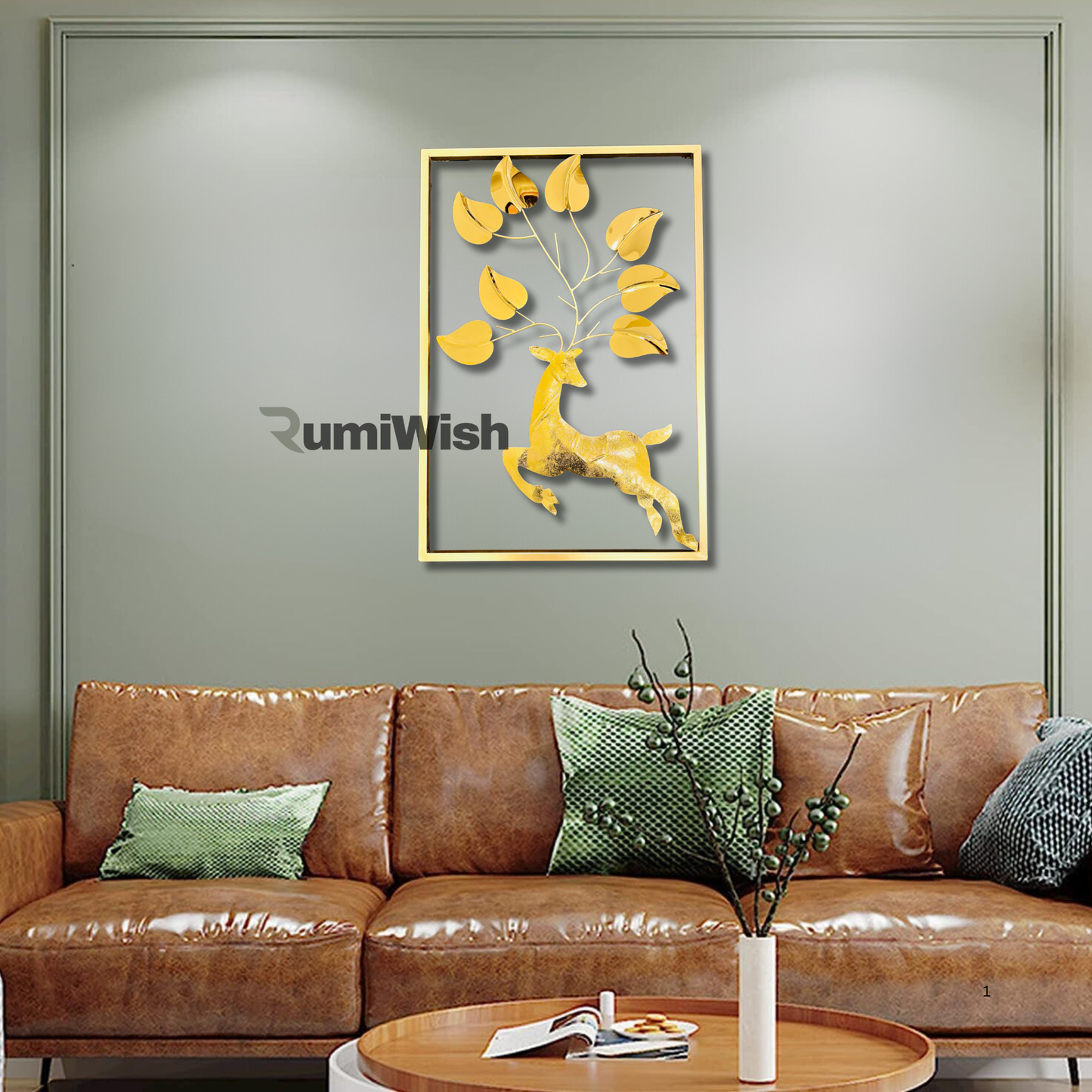 rumiwish  luxury pvd metal wall art decorations | steel & iron combination | 3d modern deer wallart for home decoration, living room, hotel, restaurant, office