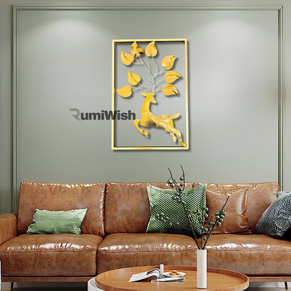 RumiWish  Luxury PVD Metal Wall Art Decorations | Steel & Iron Combination | 3D Modern Deer Wallart for Home decoration, Living Room, Hotel, Restaurant, Office