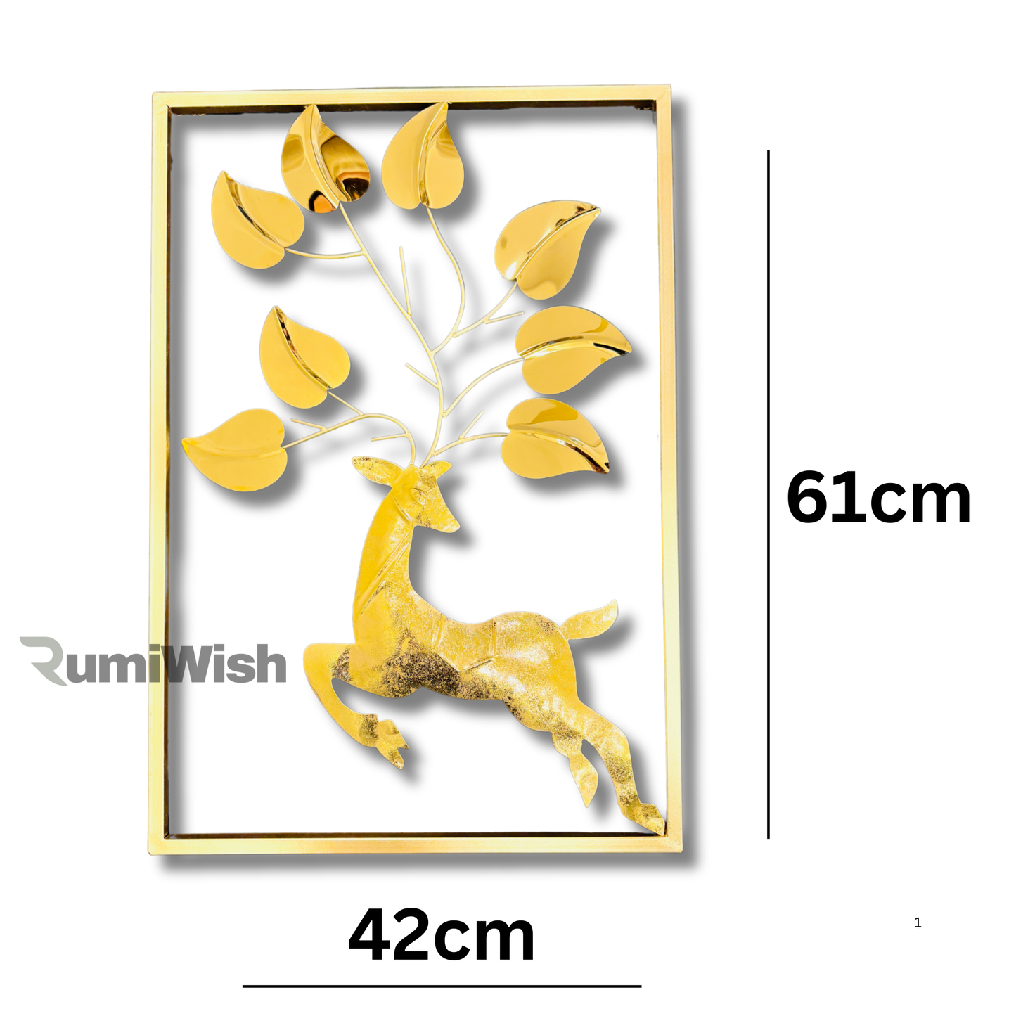 rumiwish  luxury pvd metal wall art decorations | steel & iron combination | 3d modern deer wallart for home decoration, living room, hotel, restaurant, office