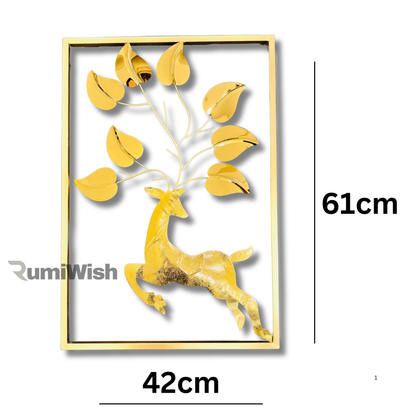 RumiWish  Luxury PVD Metal Wall Art Decorations | Steel & Iron Combination | 3D Modern Deer Wallart for Home decoration, Living Room, Hotel, Restaurant, Office