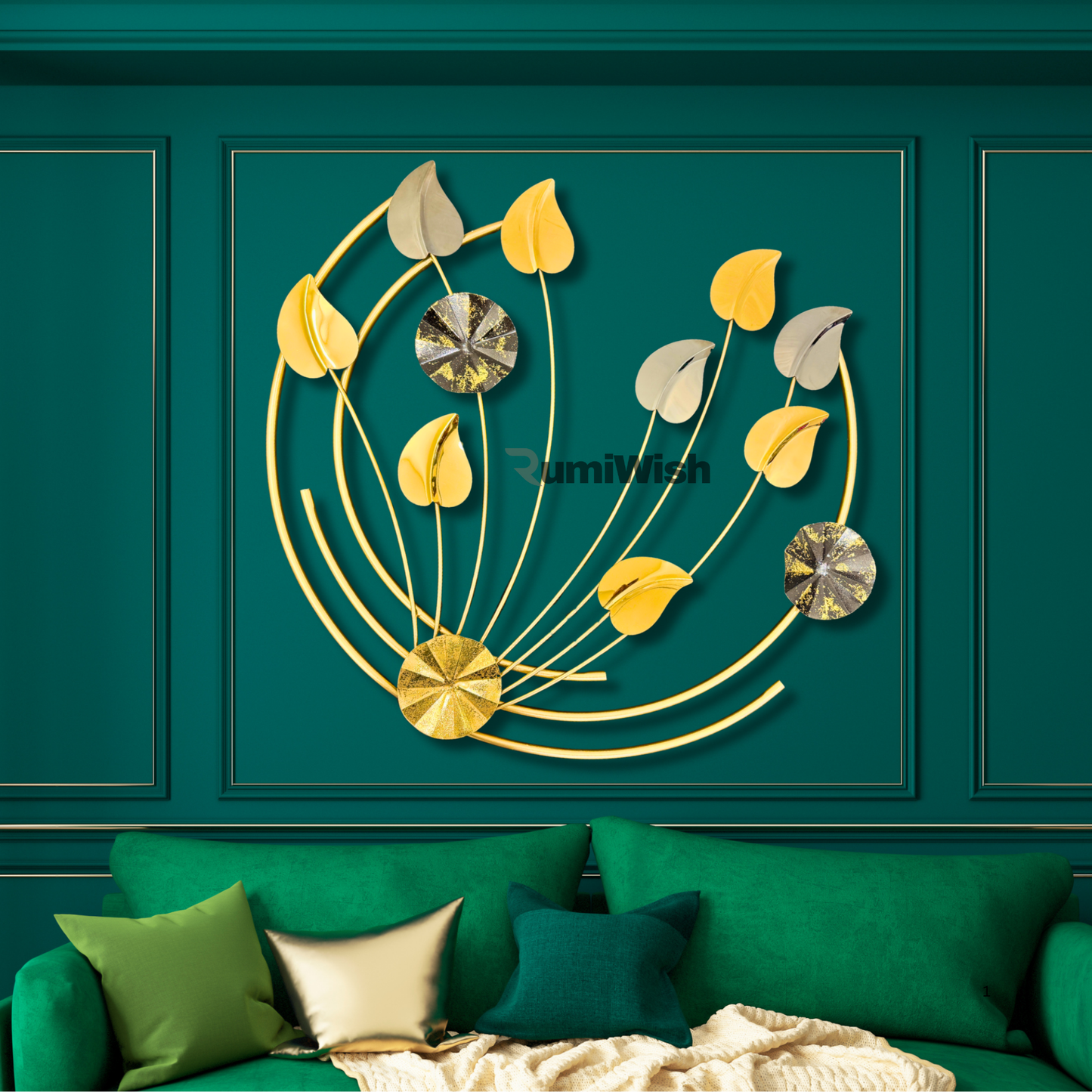 rumiwish luxurious golden floral wall art for modern interiors