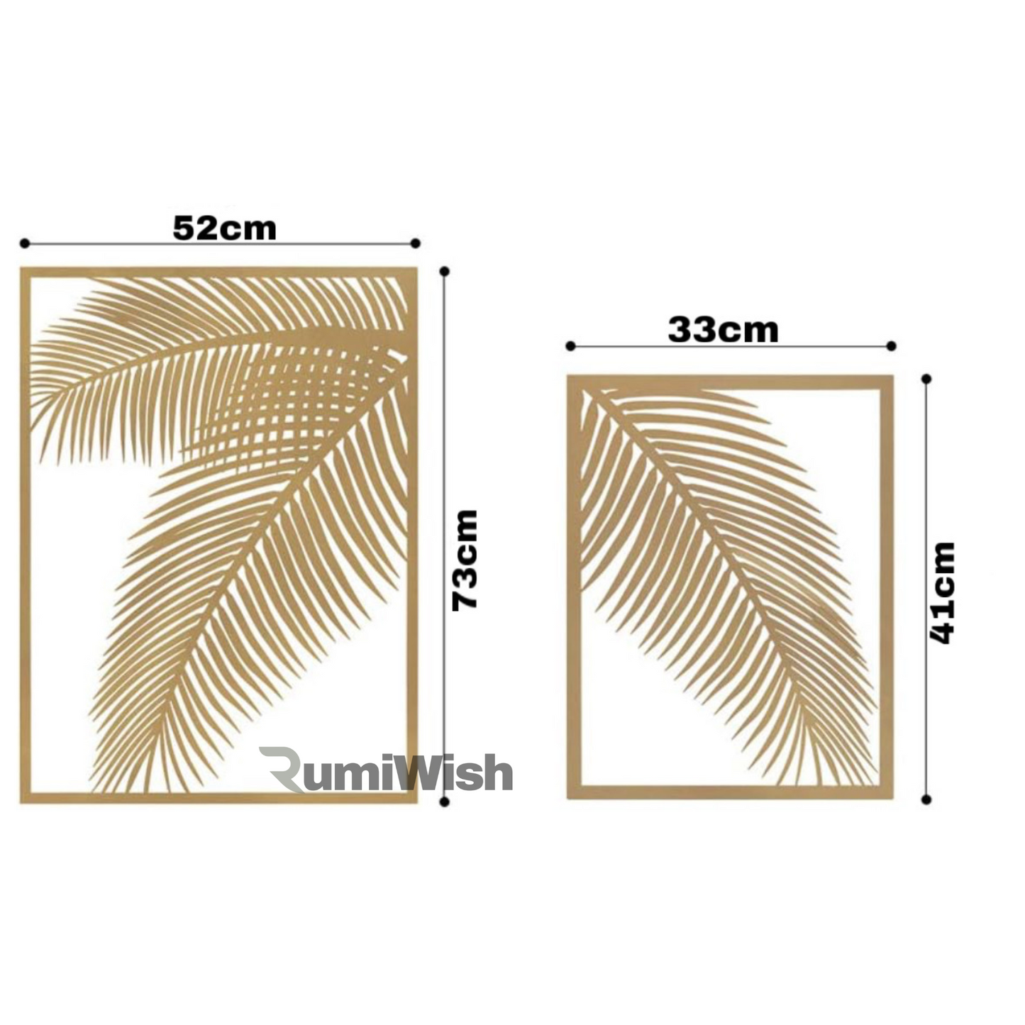 rumiwish  2 pieces metal palm leaf wall decor home art set | metal wall hanging art antique style wall decor restaurant | hotel | home | bedroom | living room (set of 2) (golden)