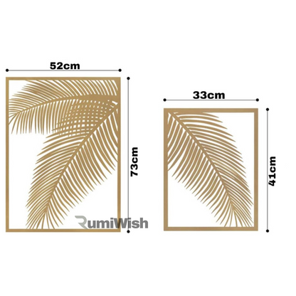 RumiWish  2 Pieces Metal Palm Leaf Wall Decor Home Art Set | Metal Wall Hanging Art Antique Style Wall Decor Restaurant | Hotel | Home | Bedroom | Living Room (Set of 2) (Golden)